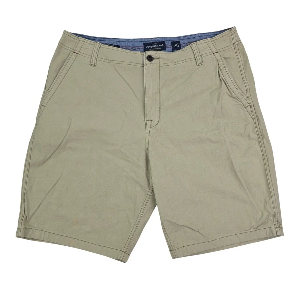 Lucky Brand Saturday Stretch Chino Shorts Mens 36 Khaki Tan Cotton Casual Summer